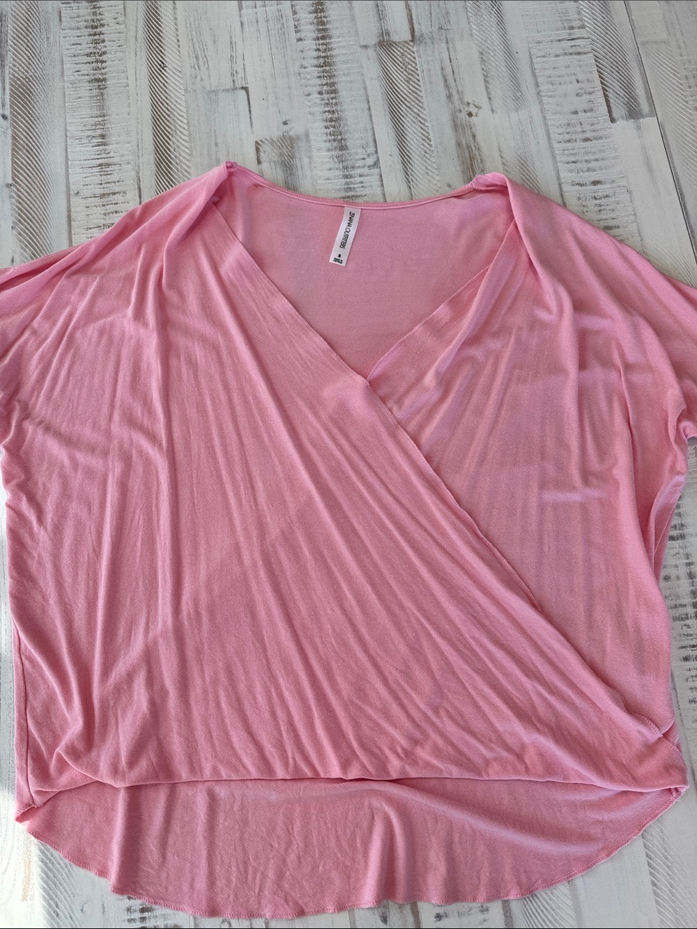 Zenana Outfitters Women's Pink Faux-Wrap Top